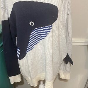 Whale Design Knit Sweater in Navy and White